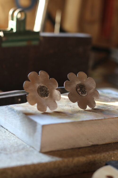 boucles d'oreilles grande marguerite en argent - boucles d'oreilles en forme de fleur