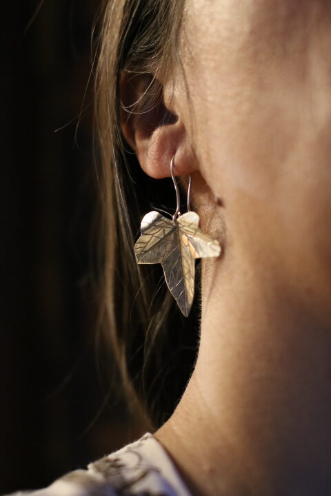 boucles d'oreille feuille de lierre en argent massif
