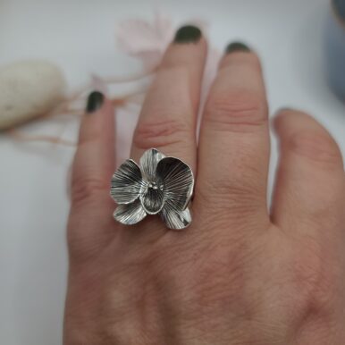 bague en fleur d'orchidée argent massif 925