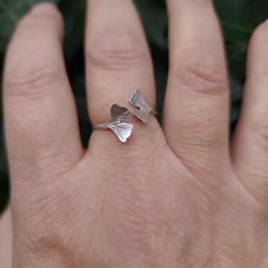 Bague réglable argent ginkgo – Image 2