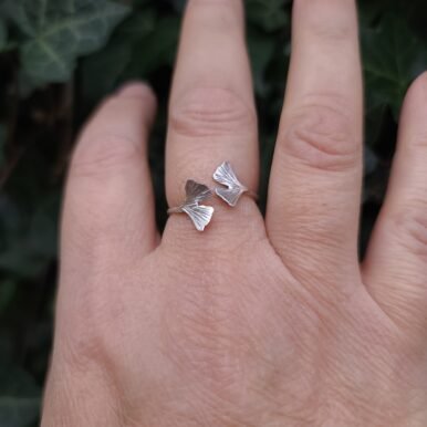 Bague réglable argent ginkgo – Image 3
