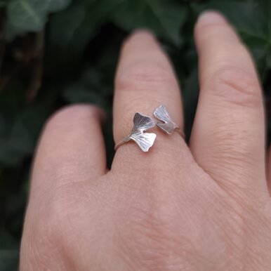 Bague réglable argent ginkgo – Image 4