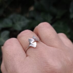 Bague réglable argent ginkgo
