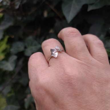 Bague réglable argent ginkgo – Image 5