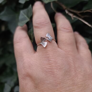 Bague réglable argent ginkgo – Image 6