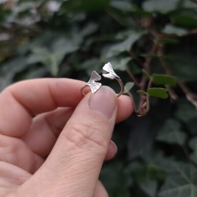 Bague réglable argent ginkgo – Image 7