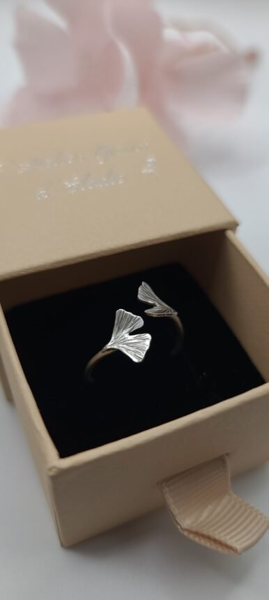 bague feuilles de ginkgo en argent massif 925