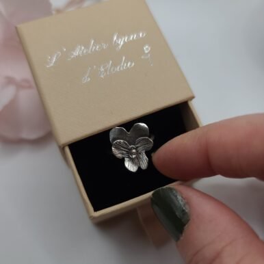bague florale fleur de pensée en argent 925